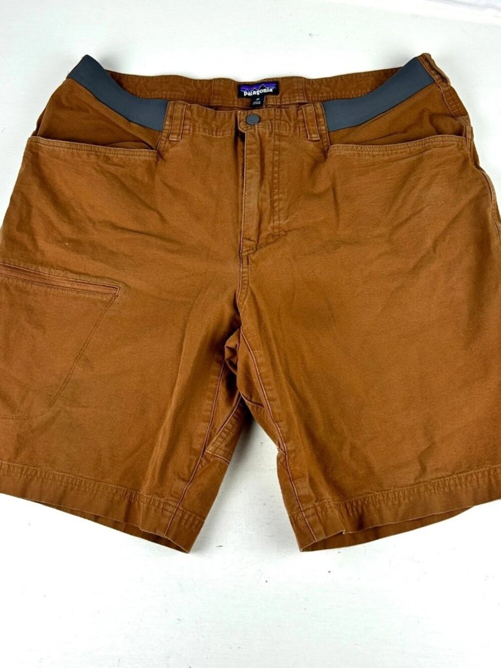 Patagonia Stand Up Shorts Mens 36 Brown Canvas Elastic Waistband